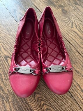 Michael Kors Burgundy Quilted Ballet Flats with Chain Accent